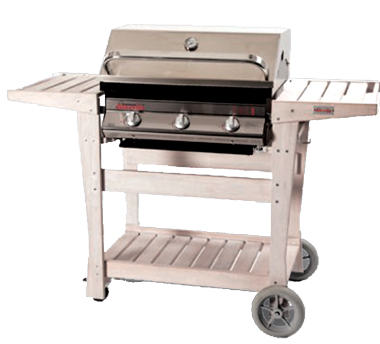 barbecue Serie Euro 3 con nuova cappa forno in acciaio inox e carrello in legno di faggio sbiancato